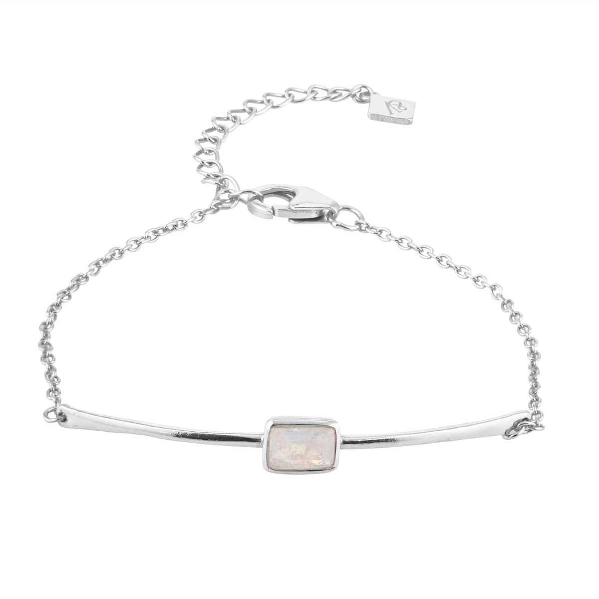 Juvi Sterling Silver Manhattan Bracelet. Set in Sterling Silver, this bracelet features a small pendant with a sparkling moonstone. The bracelet transitions from a bar to a chain, with several sizing options. Add a bold statement to your jewellery collection with this beautiful and unique stone.