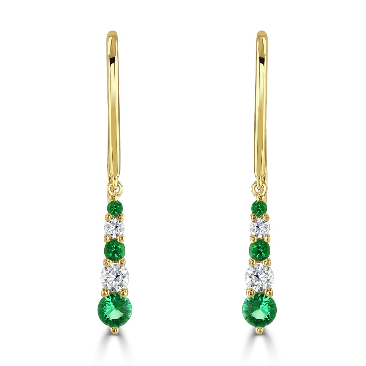 Weir Collecion 18k yellow gold diamond and emerald tiara drop earrings