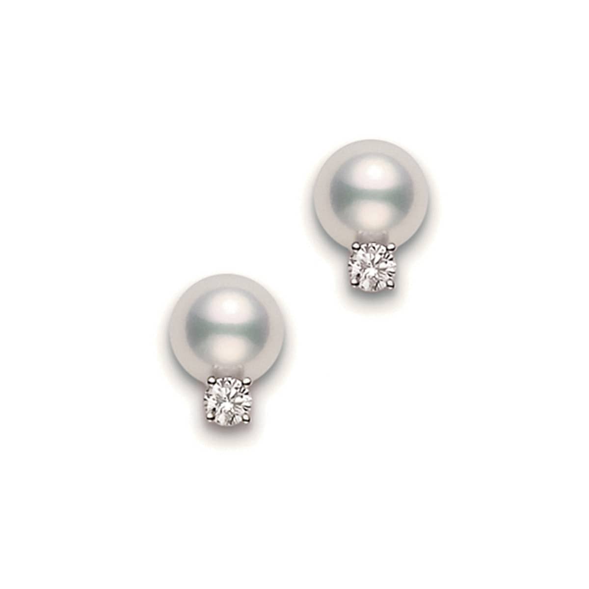 18k White gold set pearl and diamond studs. 6.0 x 6.5mm AA graded pearls with dia.06