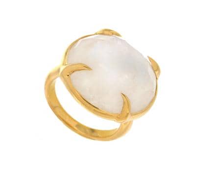 Missoma Round Maiya Ring with Rainbow Moonstone encased in an 18K Gold Vermeil Claw. Size O 1/2