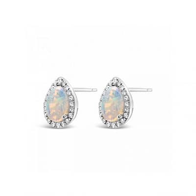18k White gold opal and diamond earrings