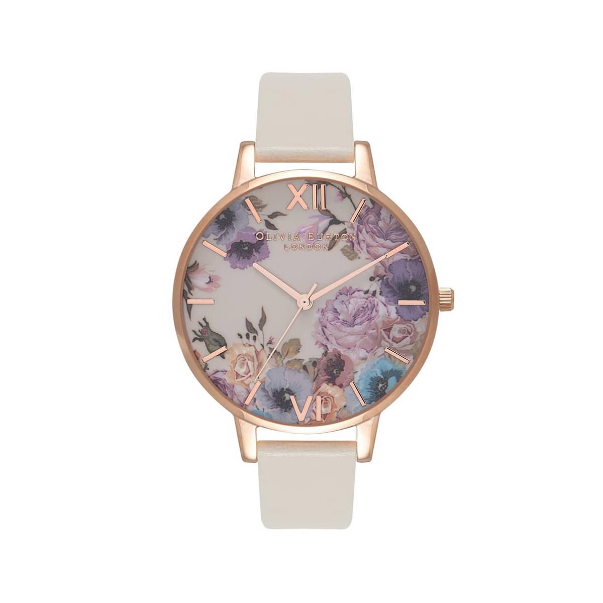 Olivia Burton Enchanted Garden 38mm Rose Quartz Watch with Nude Strap and Floral Dial